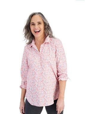 Style & Co Women's Pink Floral Roll-Sleeve Popover Top. Sz XLP.